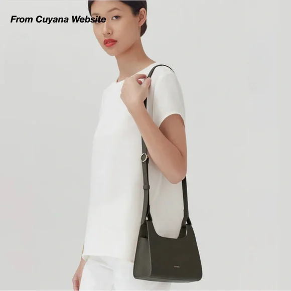 NWT: CUYANA MINI DOUBLE LOOP BAG IN DARK OLIVE PEBBLED LEATHER (O/S) - Picture 2 of 16